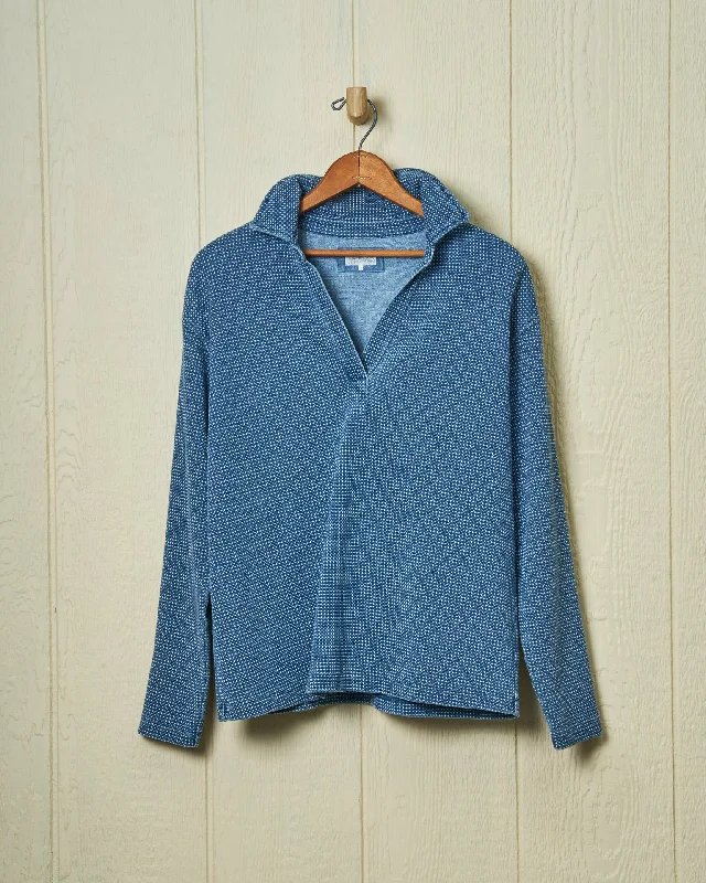 Women's Wool Blend Knit Pullover Sweater for Office Wear-Indigo Inlet Pullover in Birdseye Pique