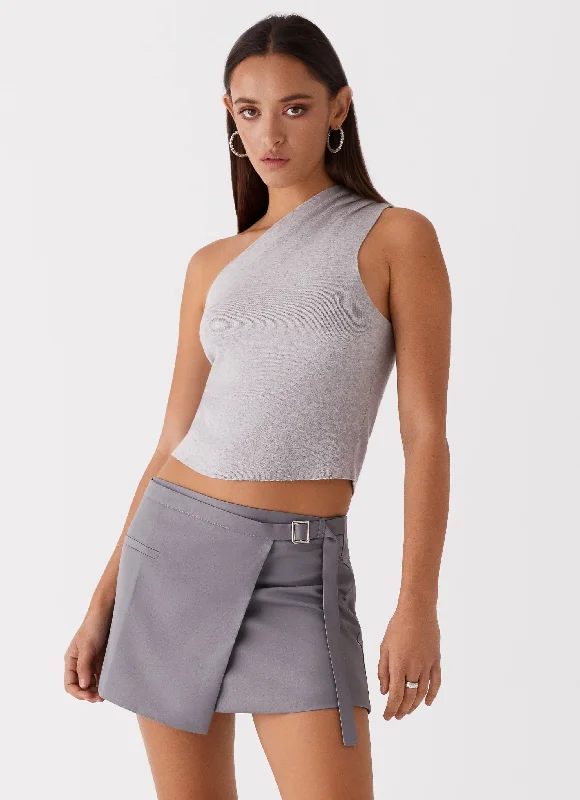 Stylish Knit Tops for Women -Indy One Shoulder Knit Top - Grey