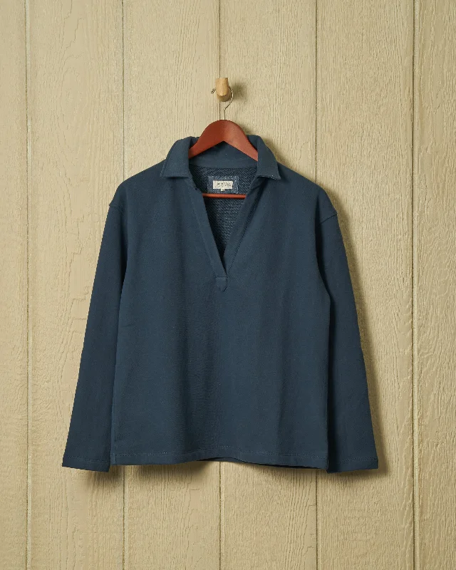 Women's Soft Knit Pullover Sweater for Lounging-Inlet Pullover in Navy Loopback Terry