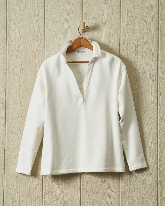Women's Cozy Wool Blend Knit Pullovers Sweater for Comfort-Inlet Pullover in White Loopback Terry