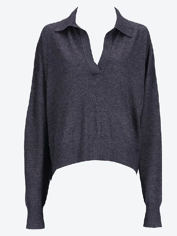 Knit Tops with Side Pockets-Galix v-neck sweater