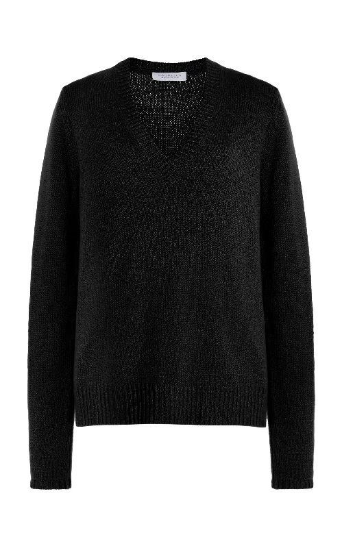 Knit Tops with Casual Cut-Isiah Knit Sweater in Black Cashmere