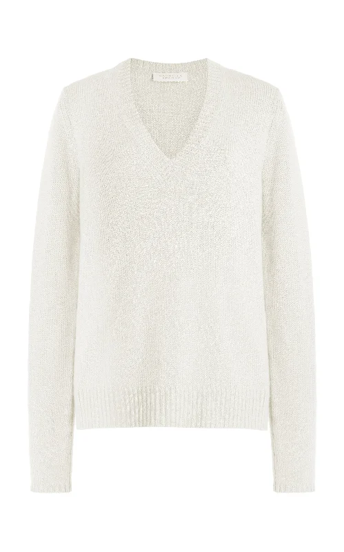Vintage Style Knit Tops-Isiah Knit Sweater in Ivory Cashmere