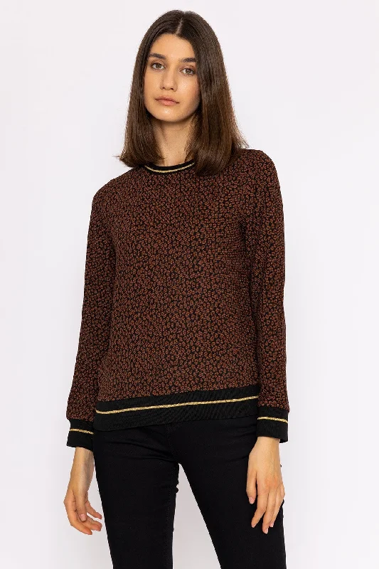 Knit Tops with Layered Design-Jacquard Crew Neck in Leopard Print