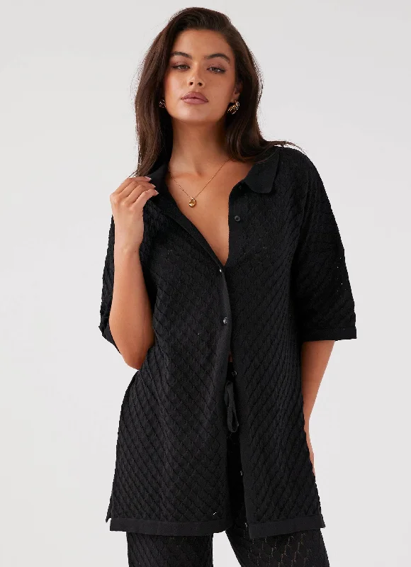 Knit Tops with Patterns for Fall-Jaded Knit Shirt - Black