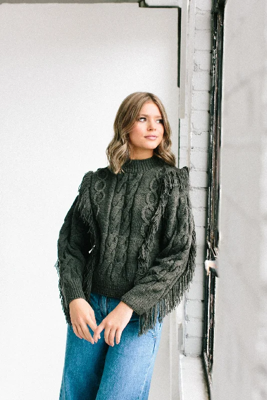 Women's Longline Knit Pullovers Sweater-Janti Fringe Pullover in Organic Merino