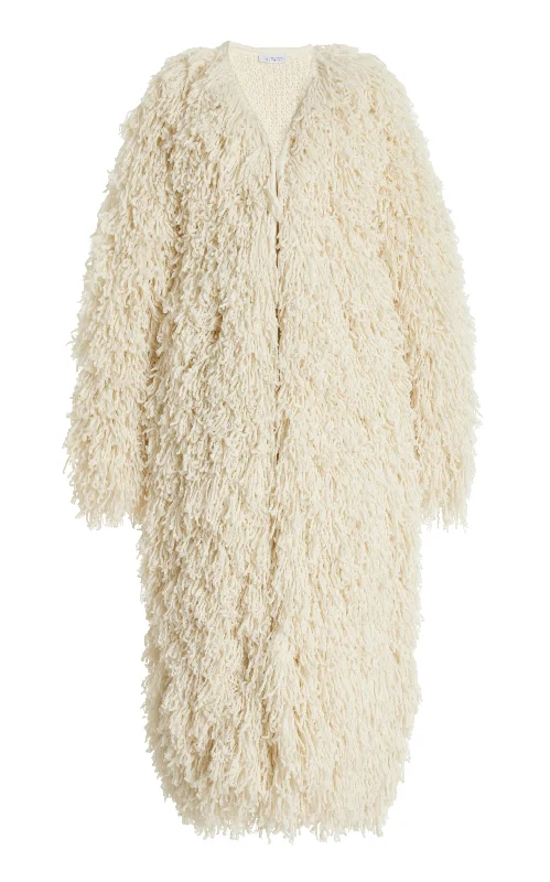 Women's Knit Sweater with Scarf Detail -Jantzen Knit Coat in Ivory Virgin Wool Cashmere Silk