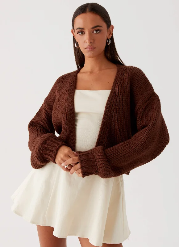 Knit Tops for Beach Days-Jasleen Knit Cardigan - Brown
