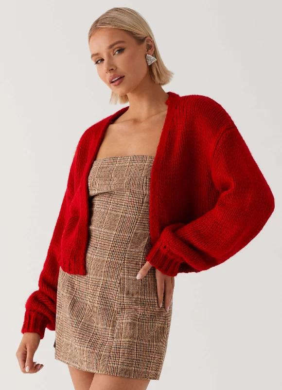 Knit Tops for Date Night-Jasleen Knit Cardigan - Red