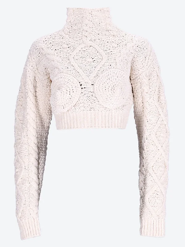 Knit Tops with Zipper Detail-Iconic Madonna knitted breast cropped turtleneck sweater