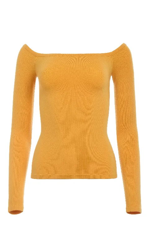 Knit Tops with Pleated Skirt Detail-Josephina Knit Sweater in Yellow Merino Wool