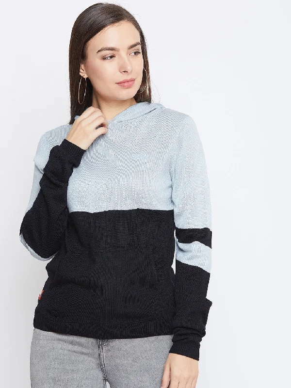 Women's Relaxed Pullover Sweater-JUMP USA Women Solid Casual Hooded Pullover