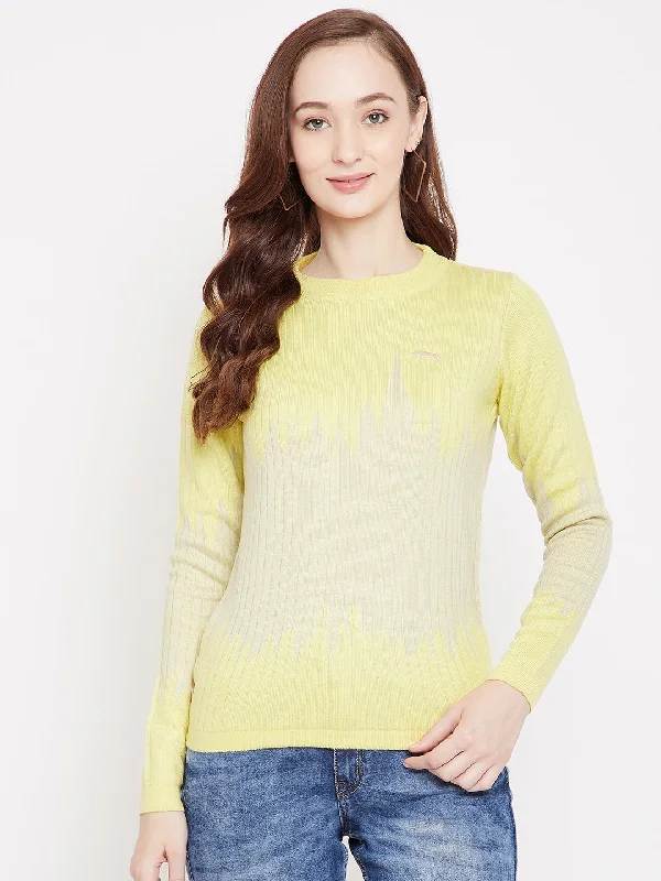 Women's Pullovers Sweater with Dropped Shoulders-JUMP USA Women Yellow Ribbed Pullover Sweater