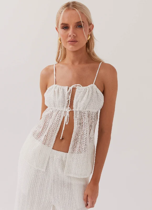Knit Tops with Button Back-Karley Knit Top - White
