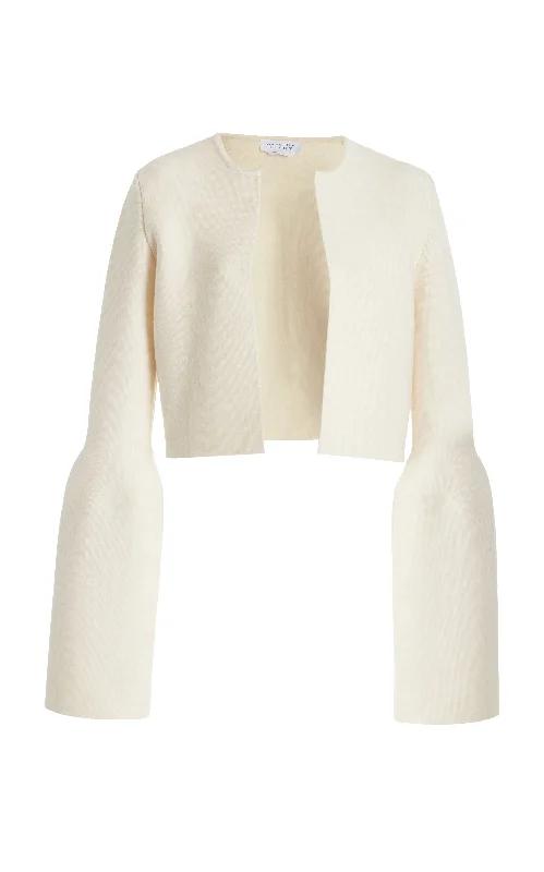 Chunky Knit Tops-Katlin Knit Jacket in Ivory Merino Wool