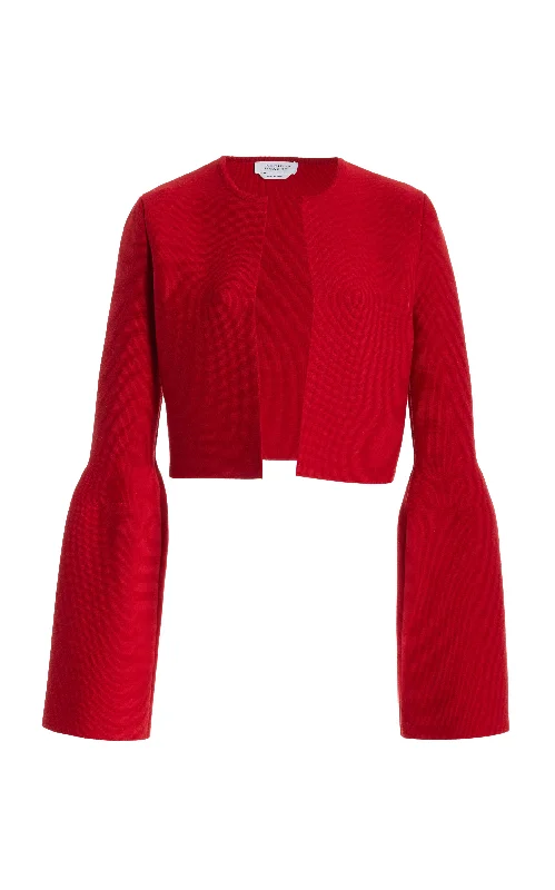 Knit Tops for Weekend Getaways-Katlin Knit Jacket in Scarlet Red Merino Wool