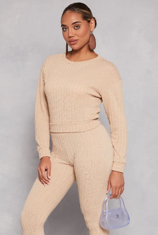 Women's Loose Knit Pullover Sweater with Side Slits-Ribbed Knit Pullover Sweater