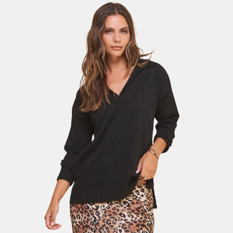 Button Front Knit Tops-Knit Polo Sweater