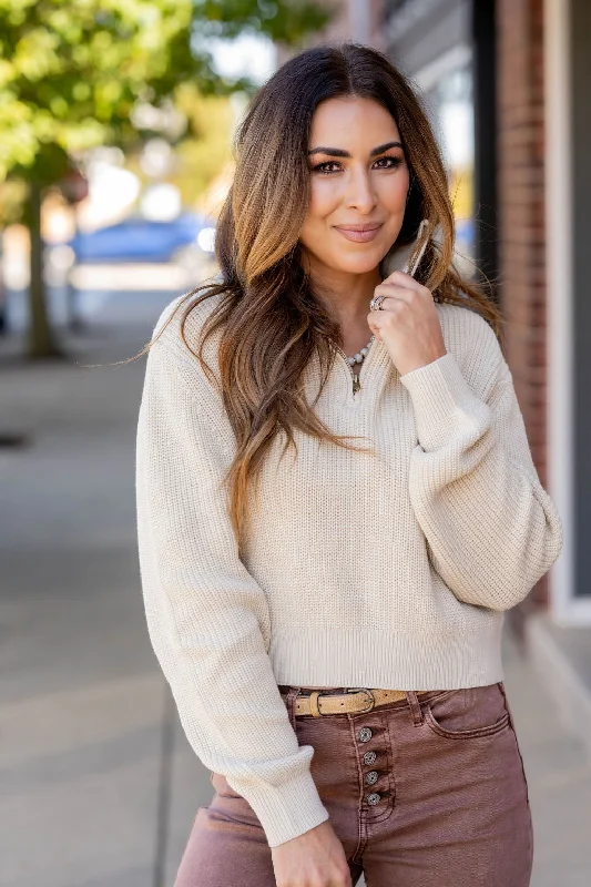 Women's Sweatshirts with Loose Fit -Knit Quarter Zip Pullover