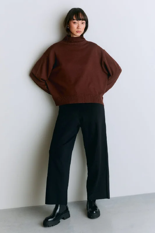 Knit Tops with Front Tie-Knitted turtleneck
