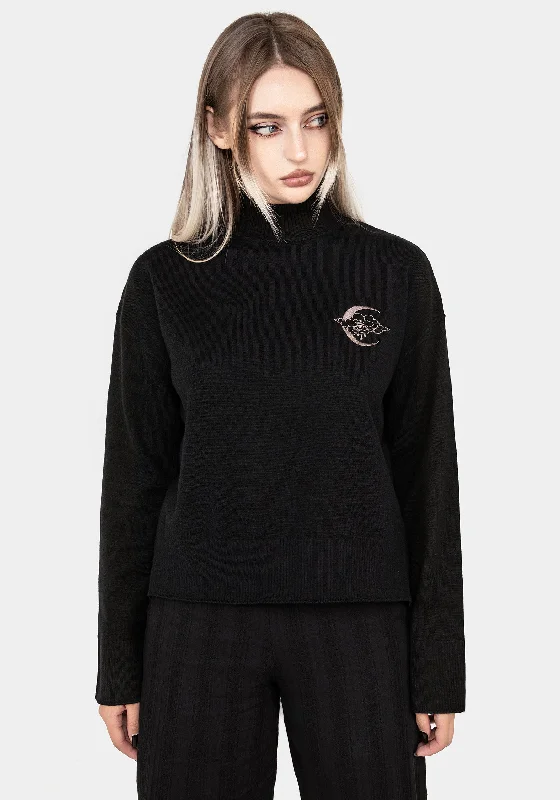 Women's Lightweight Pullovers Sweater for Easy Wear-Lachrymose Embroidered Mock Neck Jumper