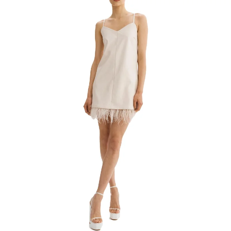Stylish Slip Dress for Spring -White Satin Slip Dress for Bridal Party -Lamarque Mollie Women's Faux Leather Feather Trim Sleeveless Slip Dress Stylish Slip Dress for Spring -White Satin Slip Dress for Bridal Party -Lamarque Mollie Women's Faux Leather Feather Trim Sleeveless Slip Dress