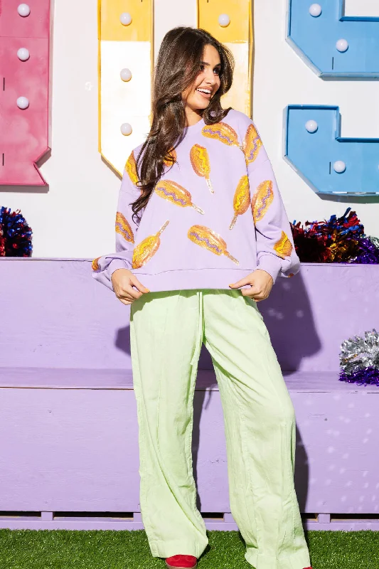 Women's Sweatshirts with Seamless Design -Lavender Scattered Corndog Sweatshirt