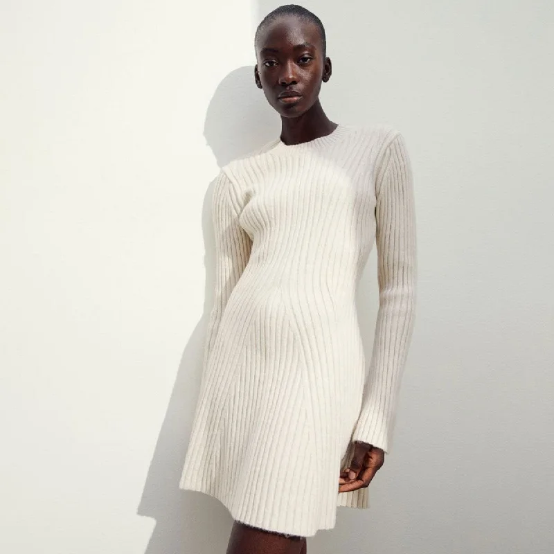 Knit Sweaterdress for Women -Leisure Round Neck Long Sleeve A Line Chunky Ribbed Knit Sweater Mini Dress Knit Sweaterdress for Women -Leisure Round Neck Long Sleeve A Line Chunky Ribbed Knit Sweater Mini Dress