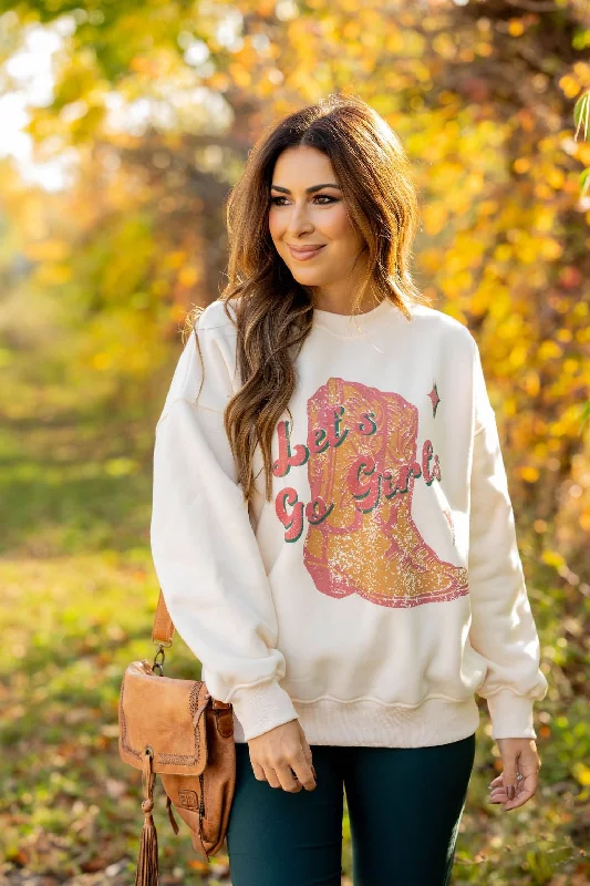 Women's Sweatshirts with Iconic Patch -Let's Go Girls Graphic Crewneck