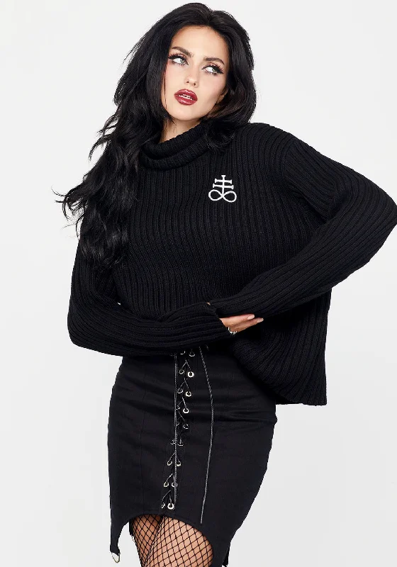 Women's Chunky Pullover Sweater with Button Details-Leviathan Funnel Neck Jumper