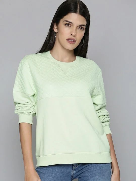 Women's Sweatshirts with Iconic Sleeve Designs -Women's Textured Crew Neck Sweatshirt