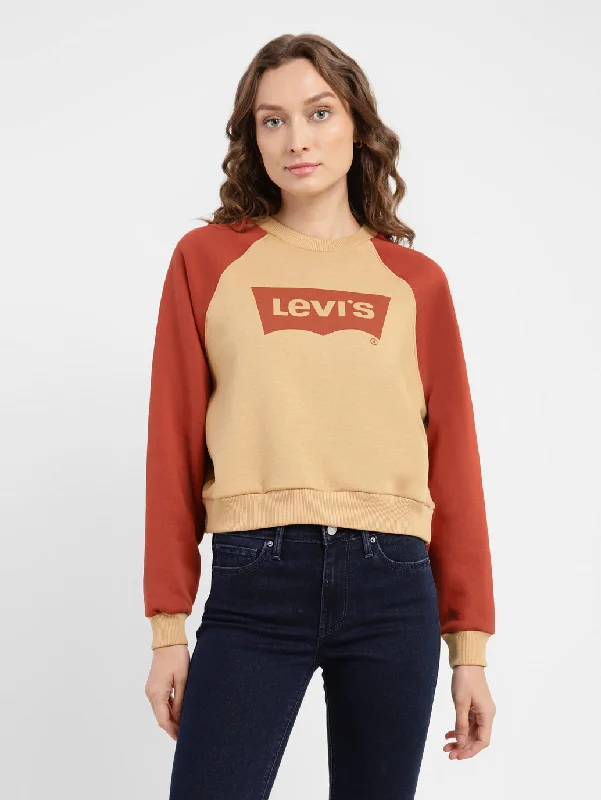 Women's Sweatshirts for Daily Comfort -Women's Brand Logo Round Neck Sweatshirt