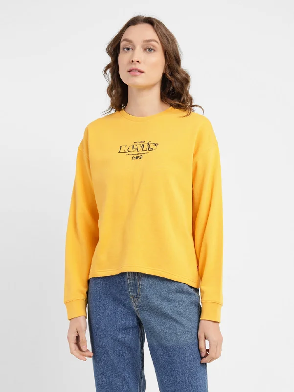Women's Casual Sweatshirts for Everyday Wear -Women's Brand Logo Round Neck Sweatshirt
