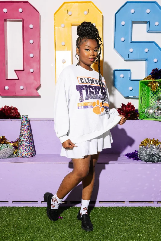 Women's Sweatshirts for Going Out -Licensed-Grey 'Clemson Tigers' Vintage Sweatshirt