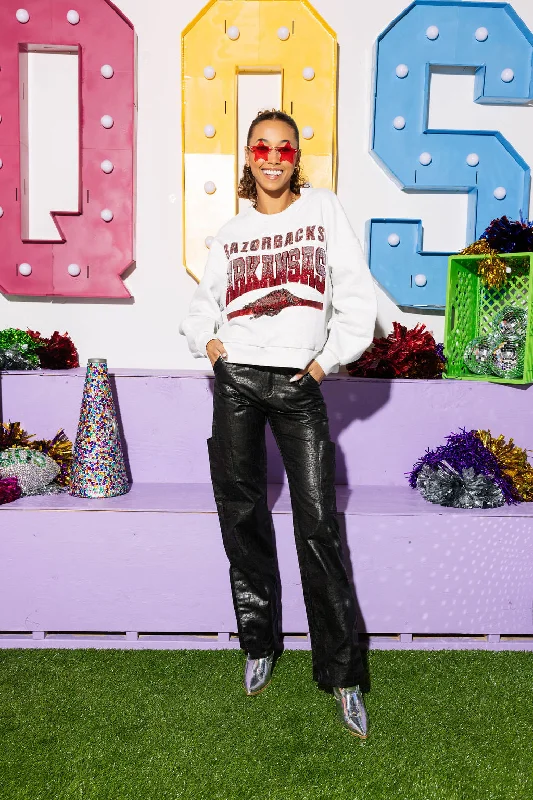 Women's Sweatshirts for Chilly Mornings -Licensed- Grey 'Razorbacks Arkansas' Vintage Sweatshirt Women's Sweatshirts for Chilly Mornings -Licensed- Grey 'Razorbacks Arkansas' Vintage Sweatshirt