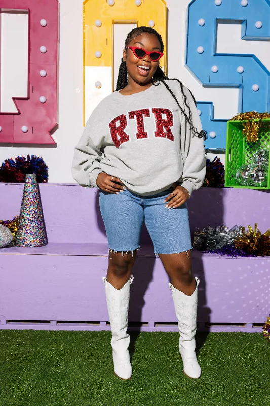 Women's Sweatshirts for Travel Comfort -Licensed- RTR Jeweled Letter Sweatshirt