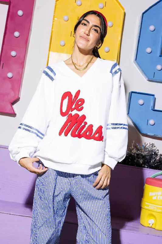 Women's Sweatshirts for Traveling in Style -Licensed- White, Blue & Red 'Ole Miss' Jersey Sweatshirt