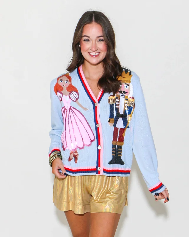 Women's Sweatshirts for Cold Mornings -Light Blue Nutcracker & Clara Cardigan