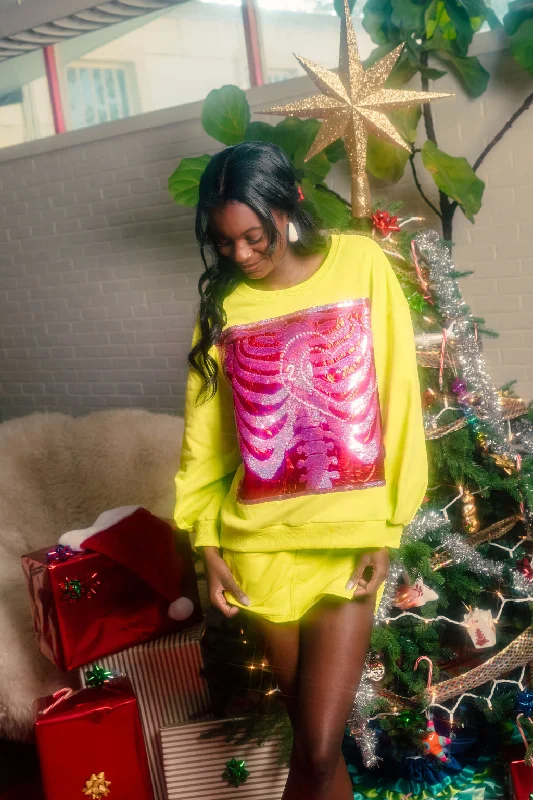 Women's Sweatshirts for Commuting in Comfort -Lime Green Grinch Heart X-Ray Sweatshirt