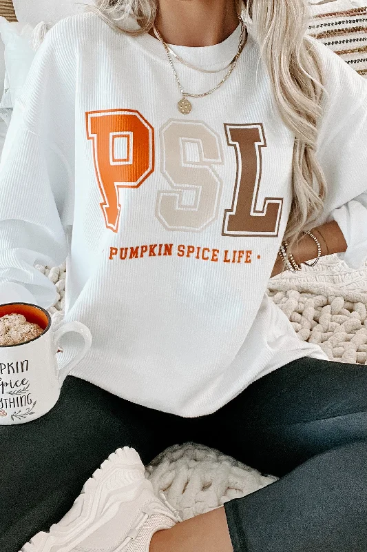 Women's Sweatshirts for Easy Wear -Livin' That PSL Life Corded Graphic Crewneck (White) - Print On Demand Women's Sweatshirts for Easy Wear -Livin' That PSL Life Corded Graphic Crewneck (White) - Print On Demand