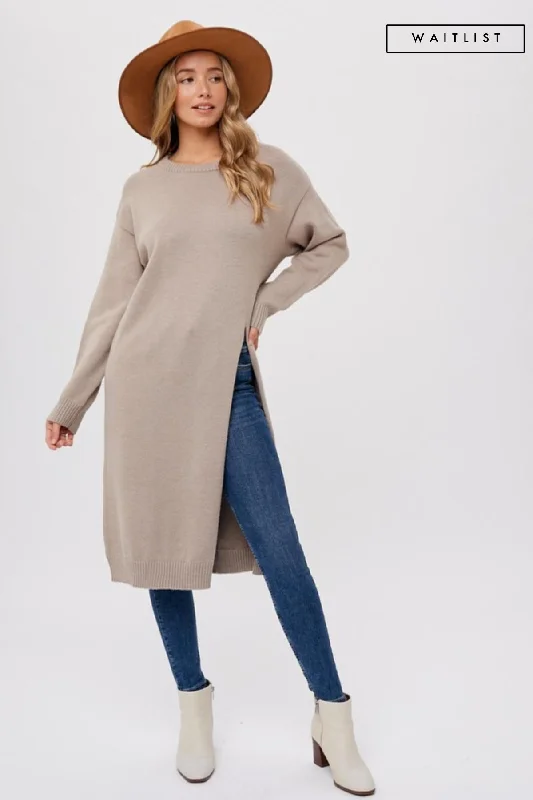 Women's Pullovers Sweater with Long Ribbed Sleeves-Waitlist 11/27 ♥ Liz Long Sleeve High Slit Long Pullover Sweater Top Taupe Women's Pullovers Sweater with Long Ribbed Sleeves-Waitlist 11/27 ♥ Liz Long Sleeve High Slit Long Pullover Sweater Top Taupe
