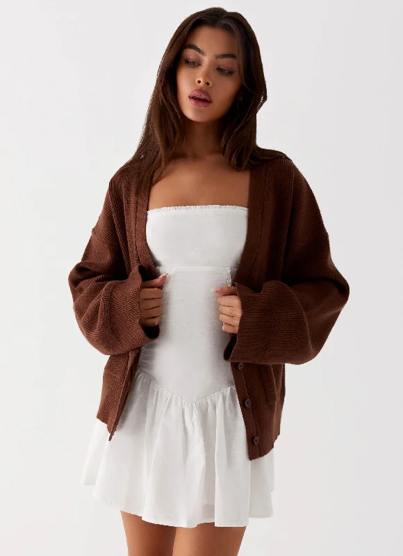 Women's Knit Sweater for Work -Liza Knit Cardigan - Chocolate