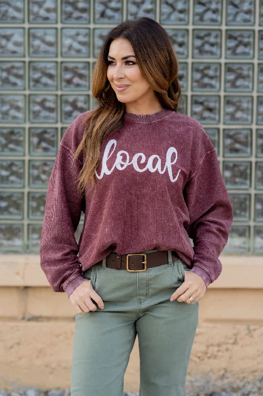 Women's Sweatshirts with Lightweight Zip Design -Local Ribbed Graphic Crewneck