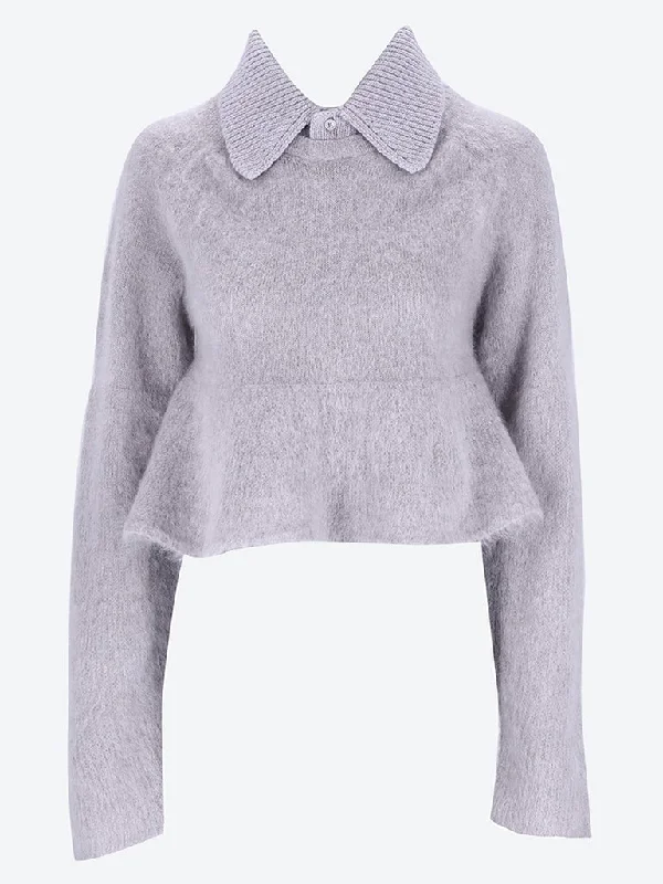 Knit Tops with Scallop Hem-Wool mohair polo sweater