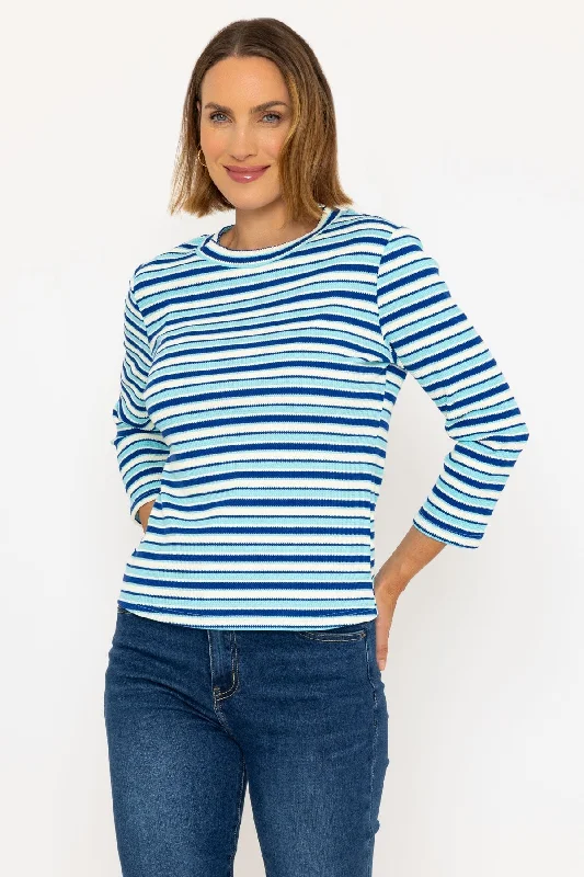 Knit Tops for Fashion-Forward Looks-Long Sleeve Textured Stripe Top in Blue