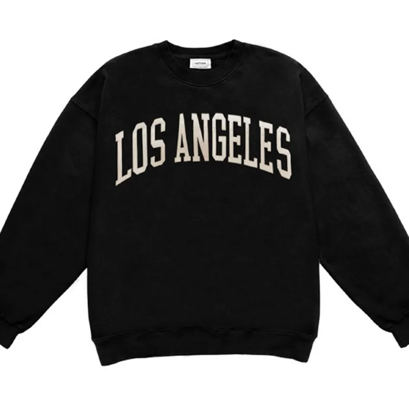 Women's Sweatshirts with Ribbed Hem -Los Angeles Crew Neck Sweatshirt Black