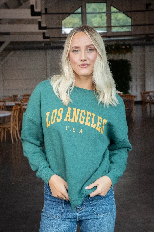 Women's Sweatshirts for Relaxing at Home -Los Angeles U.S.A Sweatshirt, Hunter Green Women's Sweatshirts for Relaxing at Home -Los Angeles U.S.A Sweatshirt, Hunter Green