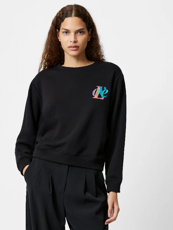 Women's Knit Sweater with Slouchy Fit -Love Embroidered Sweatshirt