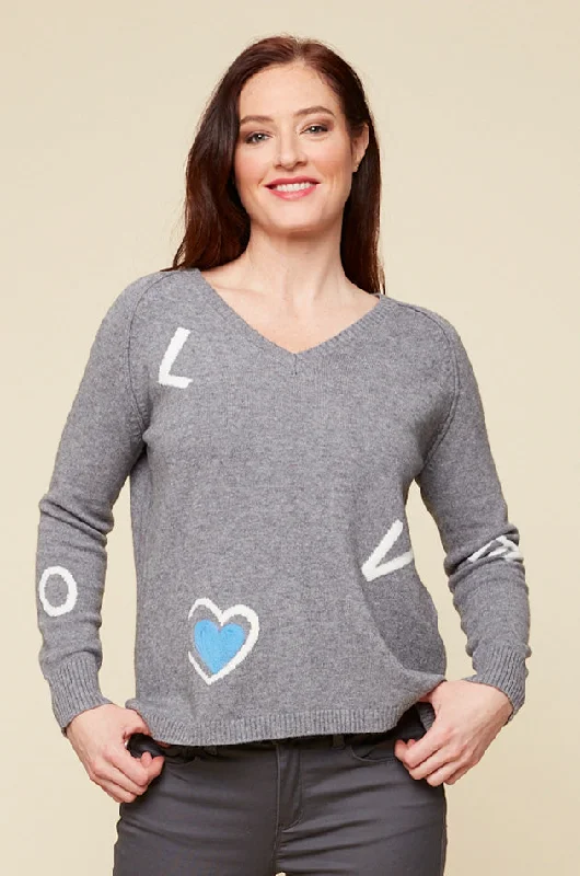 Women's Pullover Sweater for Street Style-LOVE YOU V-NECK PULLOVER