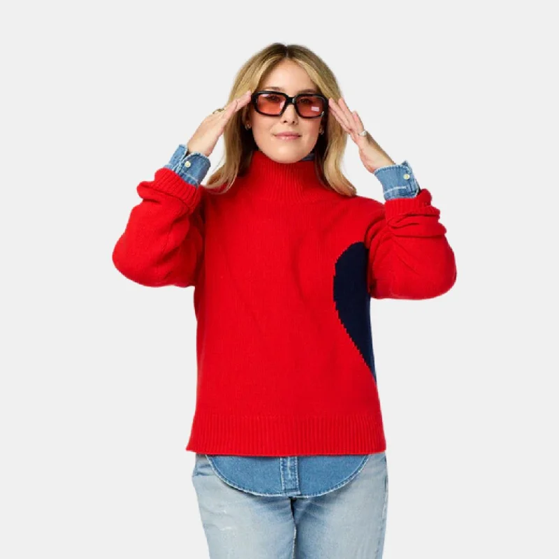 Relaxed Knit Tops-Lucy Imperfect Heart Sweater (Cherri Red)